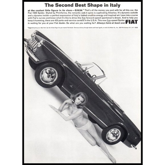 1965 Fiat 1500 Spider Bikini Girl Second Best Shape in Italy Vintage Print Ad - Picture 1 of 1